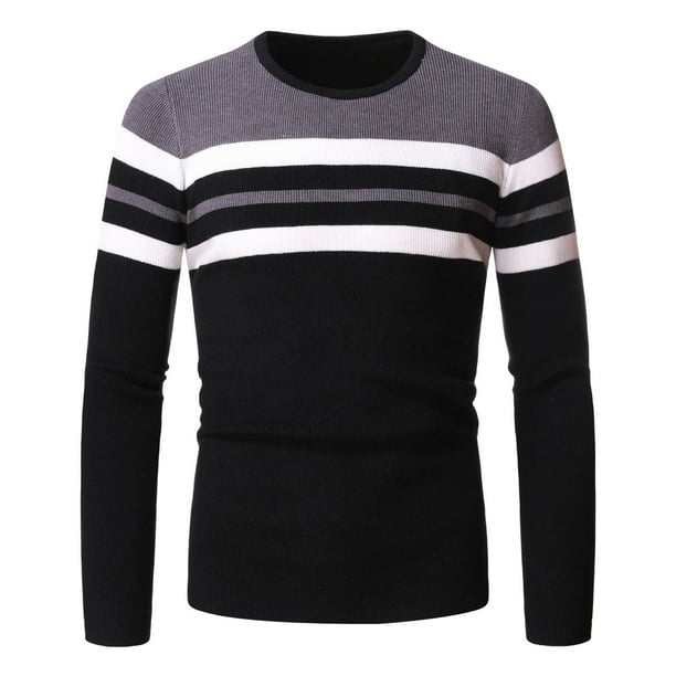 Nuevo sueter a rayas para hombre sueter de cuello redondo de manga larga con bloques de color a la moda ajustado Pompotops oipoqjl39830 Walmart en linea