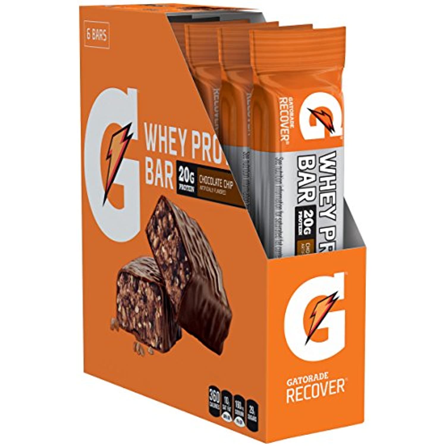 Gatorade Whey Protein Recover Bars, Chocolate Chip, 6 Count