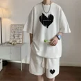 thumbnail image 3 of Traje de moda coreana para hombre, con estampado de gofres, camiseta de manga corta y pantalones cortos, conjuntos de ropa deportiva para hombre, chándal para correr, conjunto de 2 piezas, trajes esta, 3 of 5