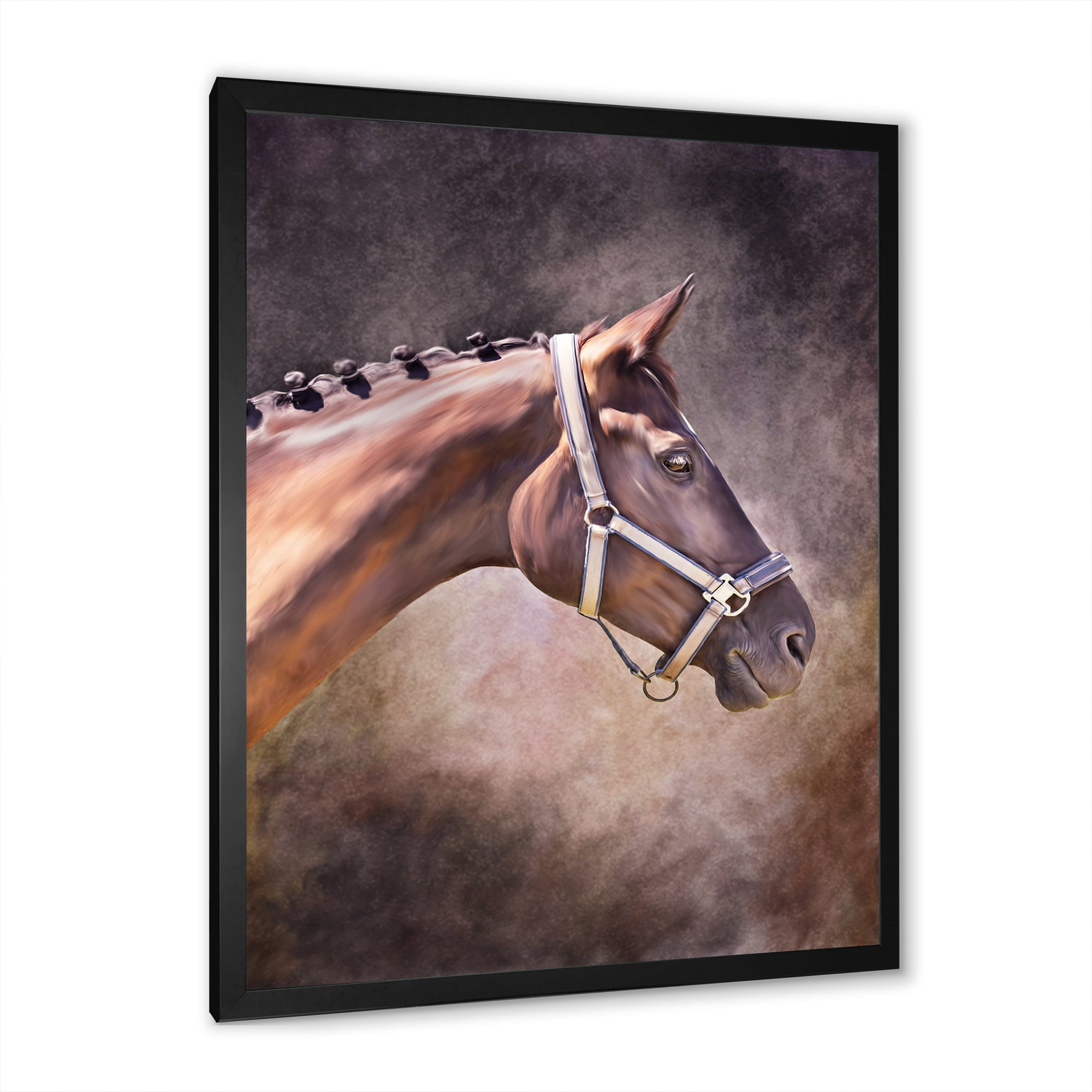 Designart 'Close Up Portrait Of Brown Horse' Farmhouse Framed Art Print