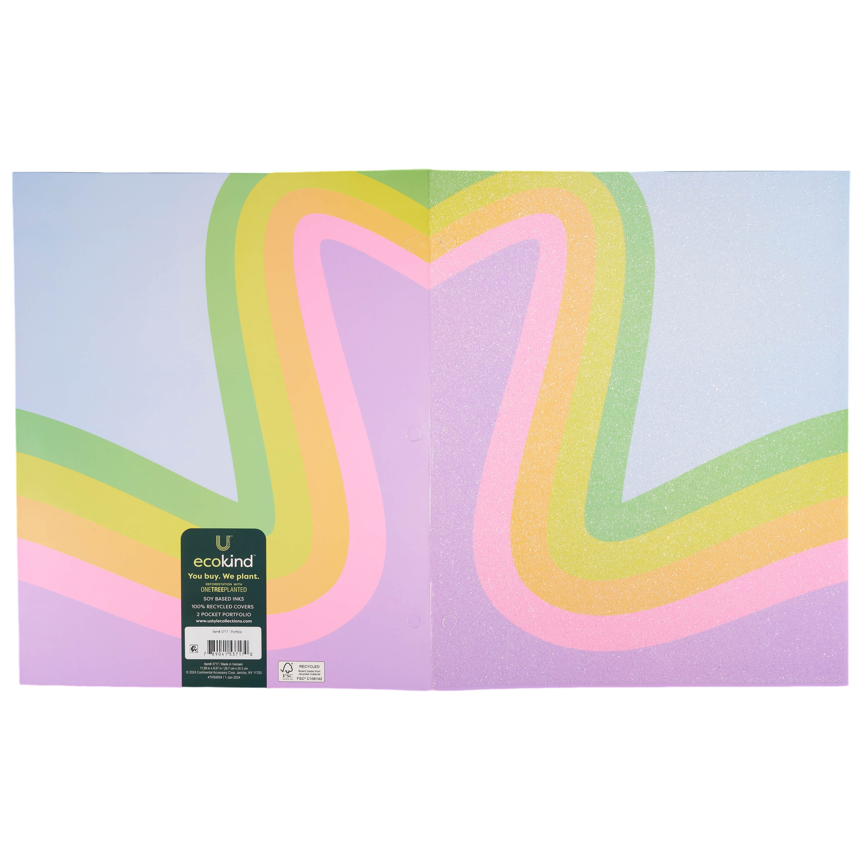 Ecokind by U Style Mess-Proof Rainbow Glitter Two-Pocket Folder, 11.69" x 9.57"