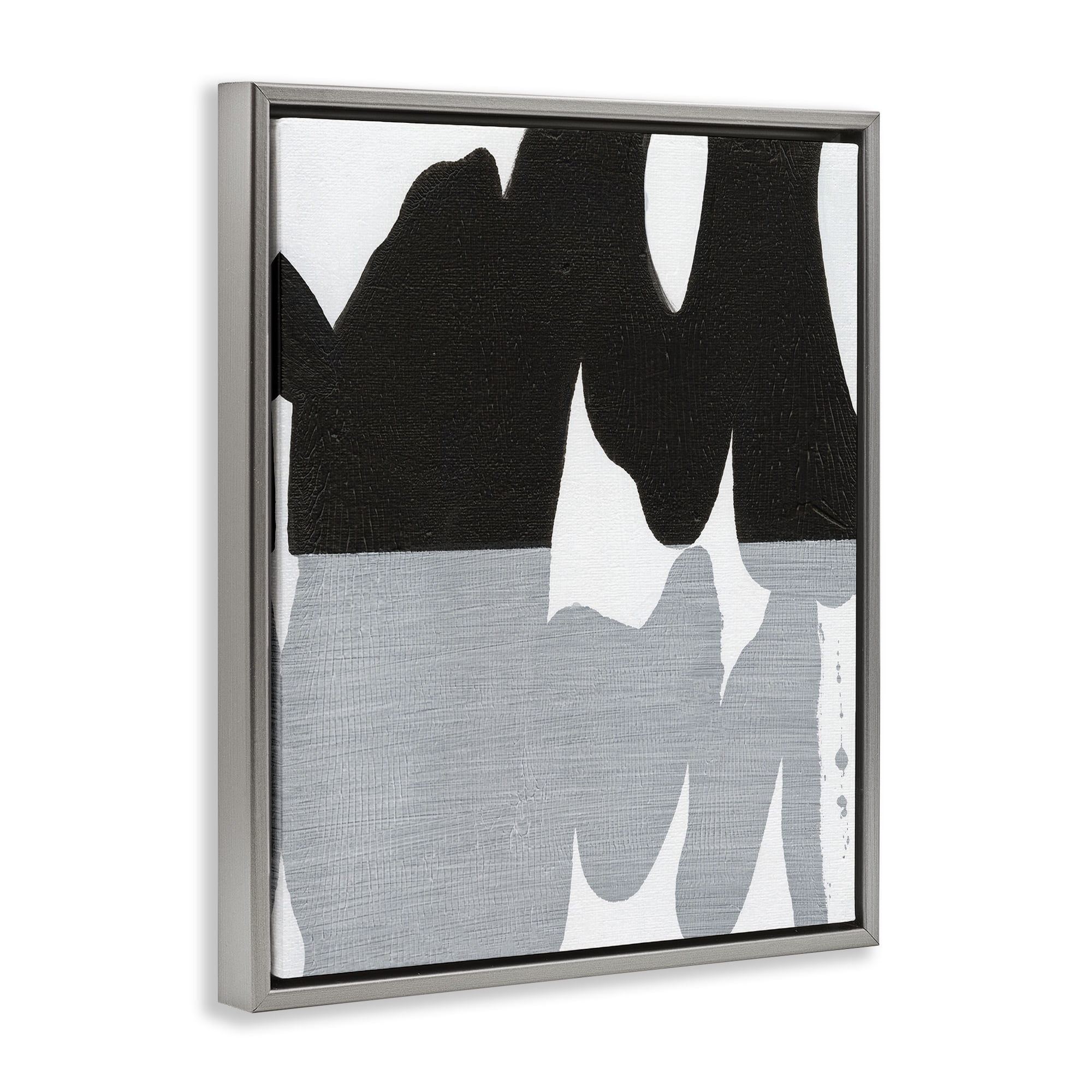Stupell Industries Black Organic Form Abstract Painting Gray Floater Framed Canvas Art Print Wall Art, 17 x 21