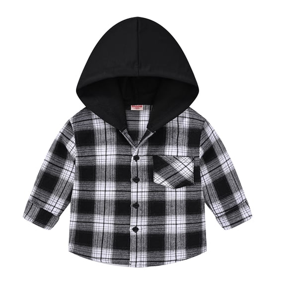 QUDDERR Toddler Kids Girls Boy's Plaid Shirt Jacket with Hooded Unisex Long Sleeve Button down Blouses Spring Fall Cotton Shirt for 3-10 Years +