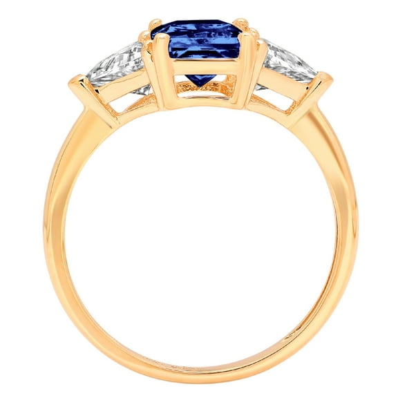 2.82 ct Emerald Cut Simulated Tanzanite Three-Stone Engagement Ring for Women in 18K Yellow Gold