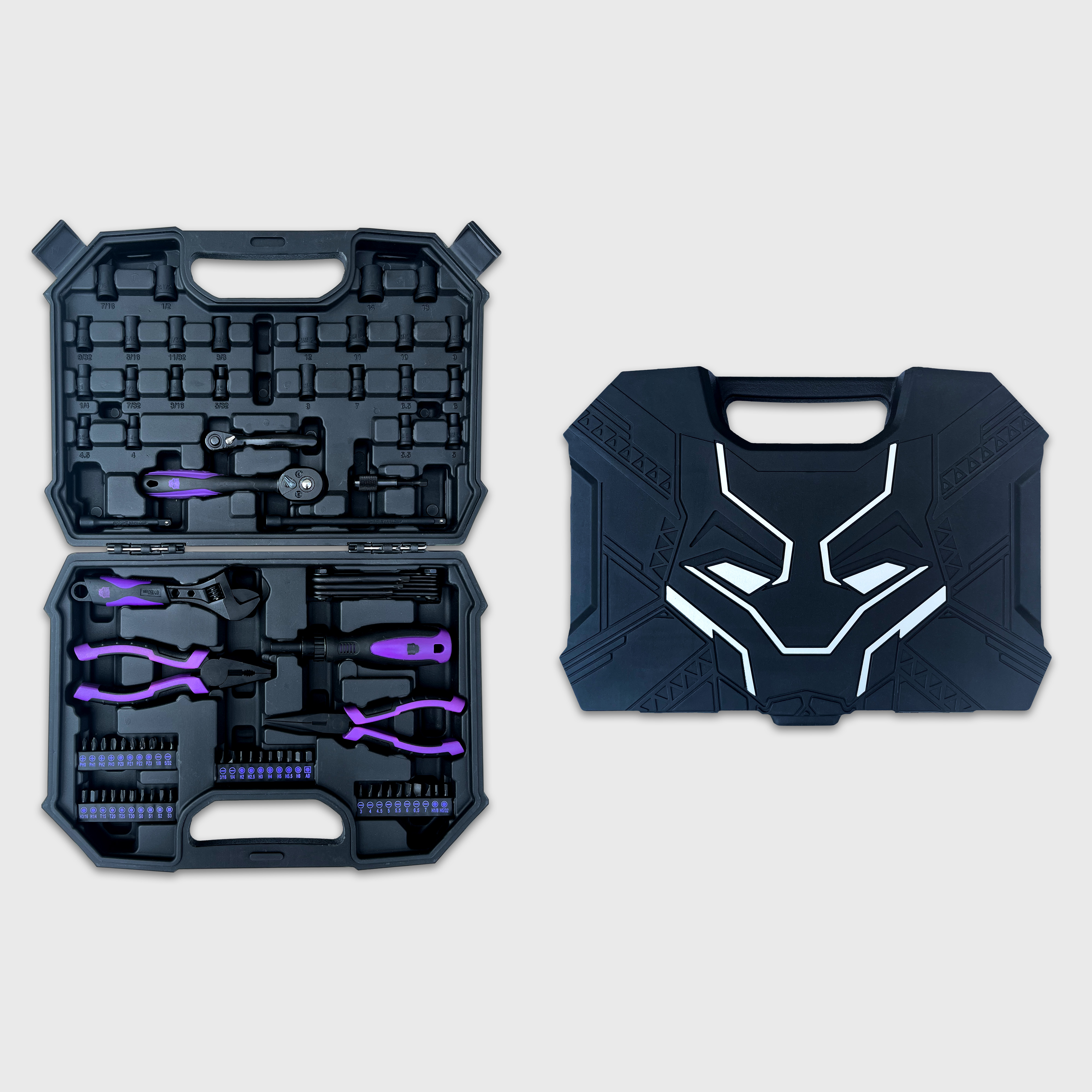 Marvel Black Panther 82pc Giftable Tool Set with Socket Set and Hand Tools.  Purple Edition