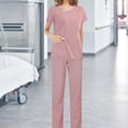 thumbnail image 3 of Conjunto de uniformes para mujer, pantalones superiores de enfermera, trajes de trabajo de médico, ropa cómoda para el de mascotas, SPA, Rosa Macarena Pantalones médicos de enfermera, 3 of 7