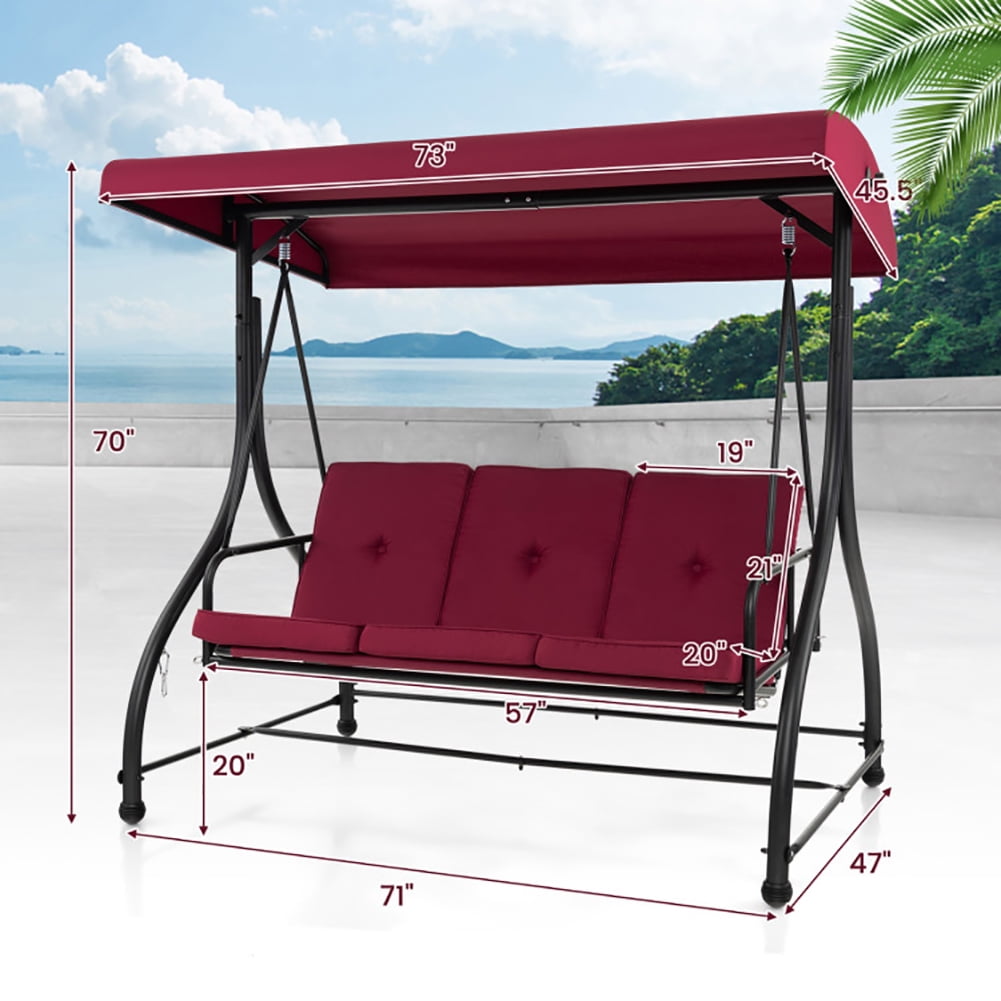 Aimee Lii 3 Seat Outdoor Porch Swing with Adjustable Canopy, Outdoor Swings for Adults, Wine Aimee Lii 3 Seat Outdoor Porch Swing with Adjustable Canopy, Outdoor Swings for Adults, Wine