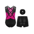 thumbnail image 2 of TSSOE Kids Girls 3-Piece Set Athletic Unitards Gymnastics Leotards Tumbling Clothes Ballet Dance Biketards Hot Pink&Black 12, 2 of 7