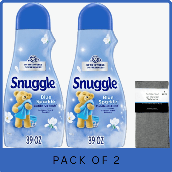 Snuggle Blue Sparkle In-Wash Scent Booster 39 oz with Microfiber Solid Color Towel by BundleEase