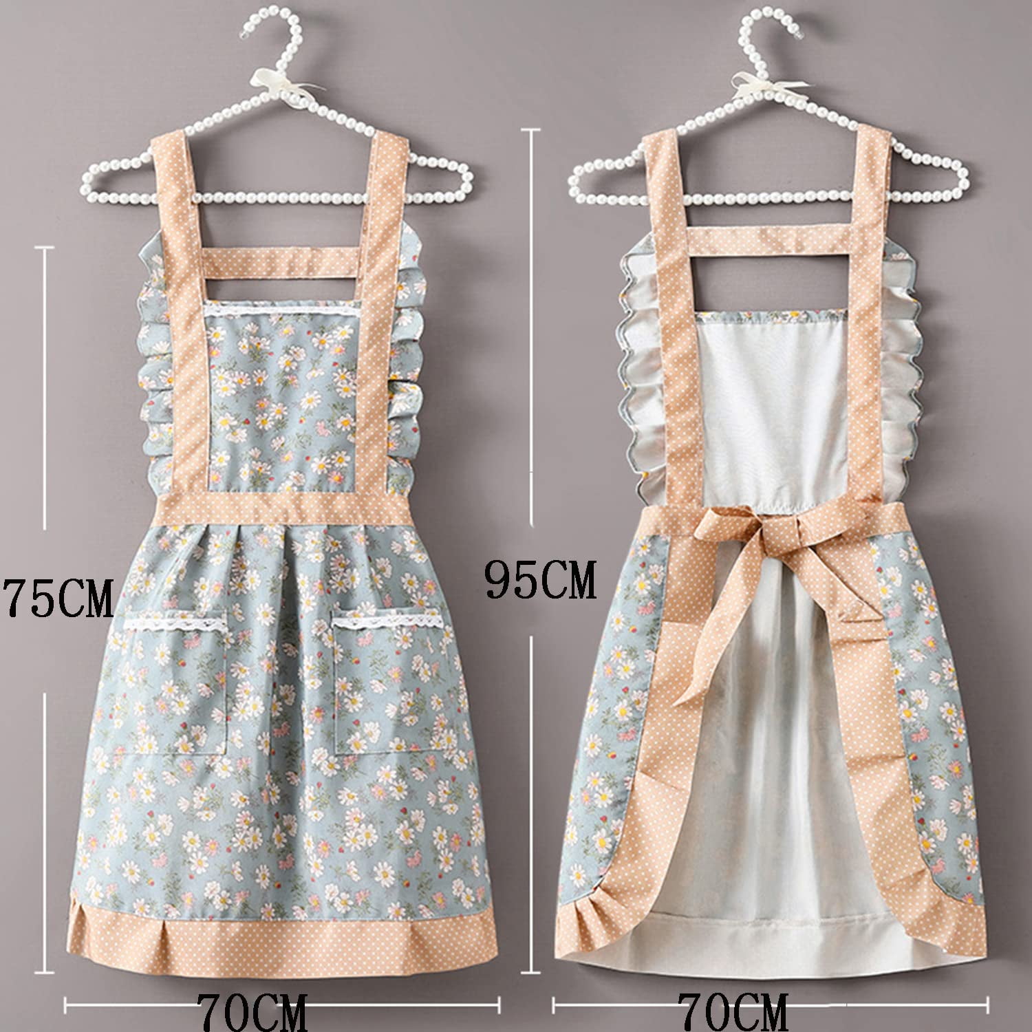 Holzlrgus Floral Cotton 2-Pocket Vintage Gardening Cooking Apron with Pocket