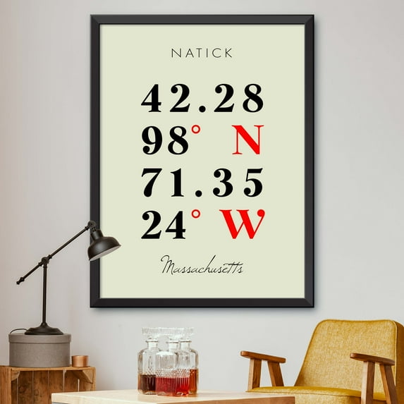 Map of Natick, Massachusetts, Multiline Coordinates Colored (8x10)