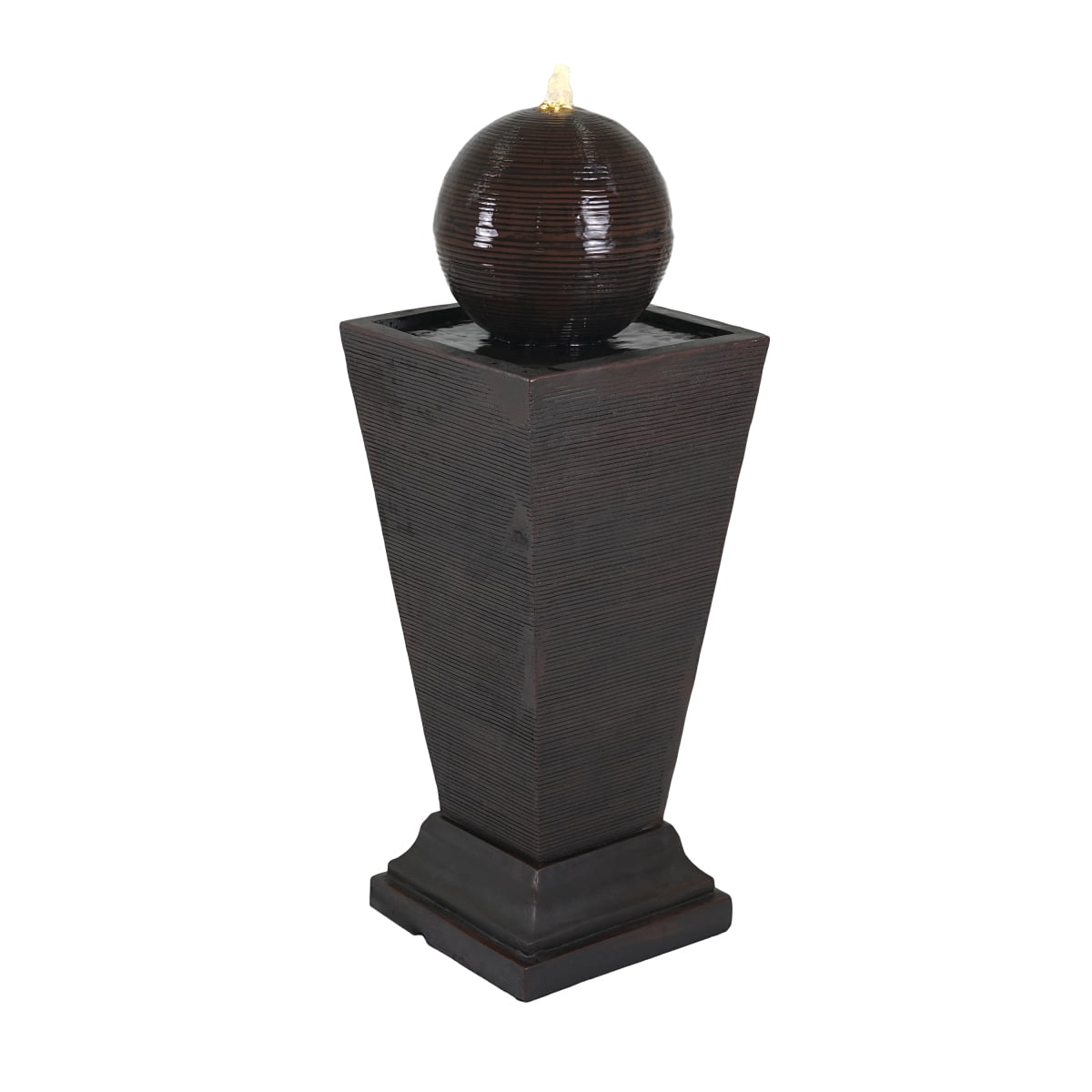 35.5"H Dark Brown Concrete Tall Column Outdoor Fountain with LED Light Retro Resilient Water Feature for Patio Garden Yard