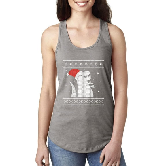 MmF - Women's Racerback Tank Top - XMAS DINOSAUR UGLY SWEATER