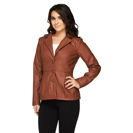 Fully Lined Leather Blazer - Dennis Basso Faux Leather Button Front Blazer A259793