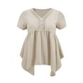 thumbnail image 4 of GRACE & GRANDEUR Blusa Casual Talla Grande para el Día de la Madre y San Patricio, Cuello en V, Manga Corta, Dobladillo Asimétrico, 2X Albaricoque, 4 of 5