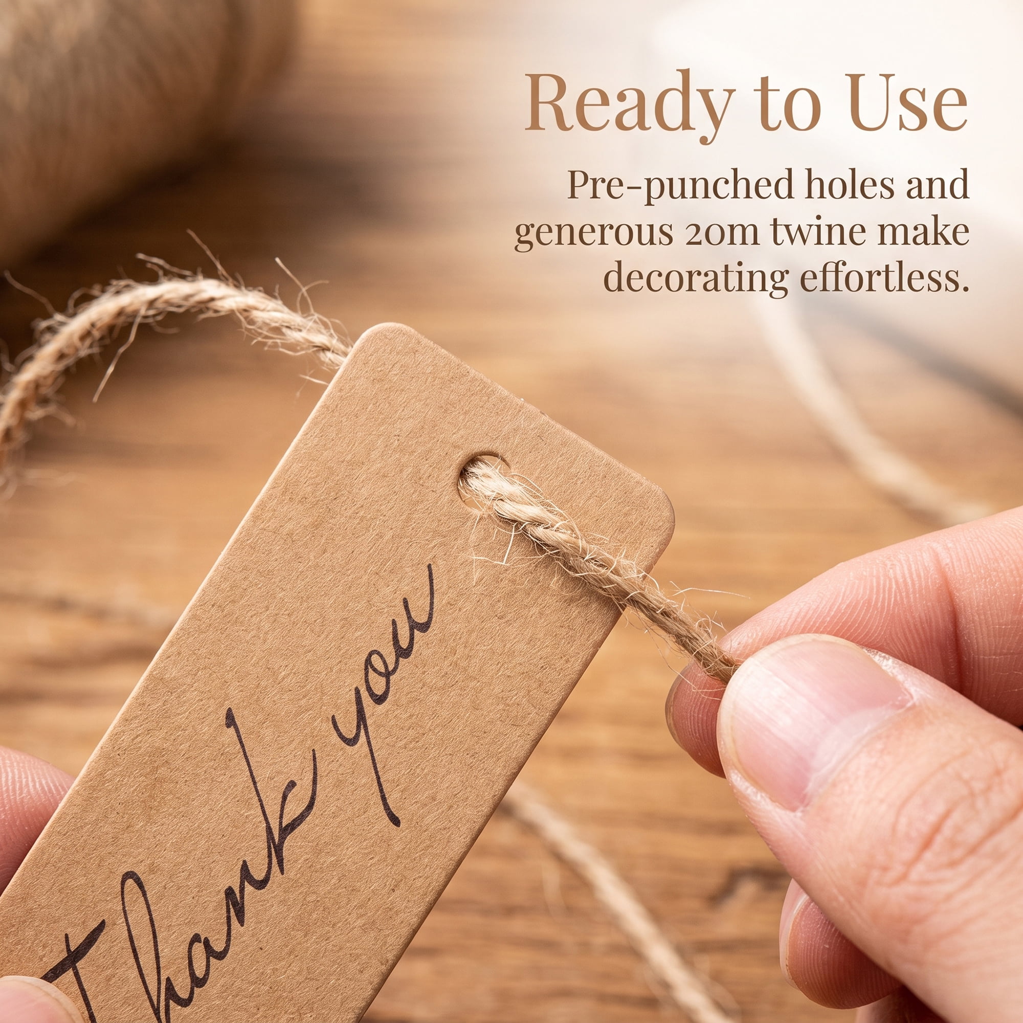Unique Bargains Gift Tags with Natural Twine for All Occasions 0.8" x 2.8" Brown Thank You