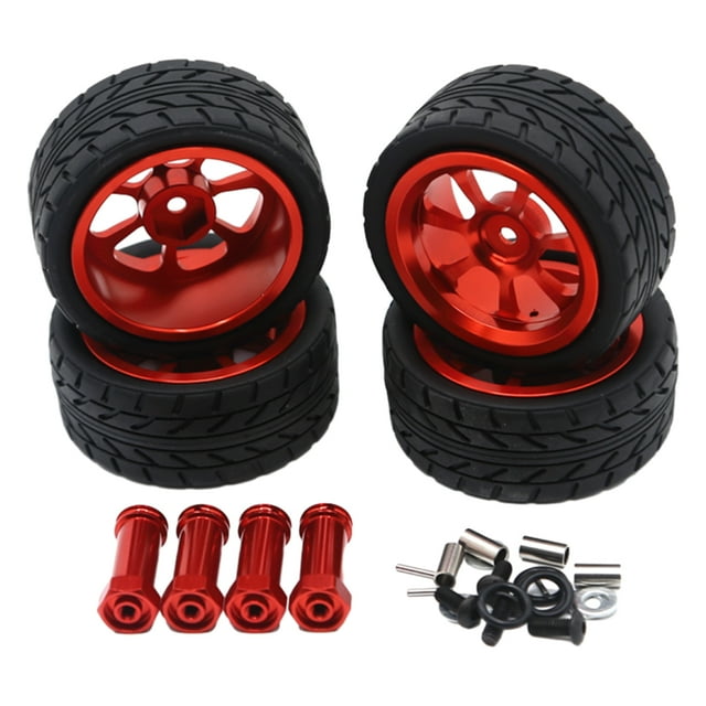 Bewildely RCGOFFLOW-llantas duraderas de aleación de aluminio, neumáticos para llantas de control remoto 1/14, Wltoys 144001, pieza de coche a Kits de construcción modelo Rojo