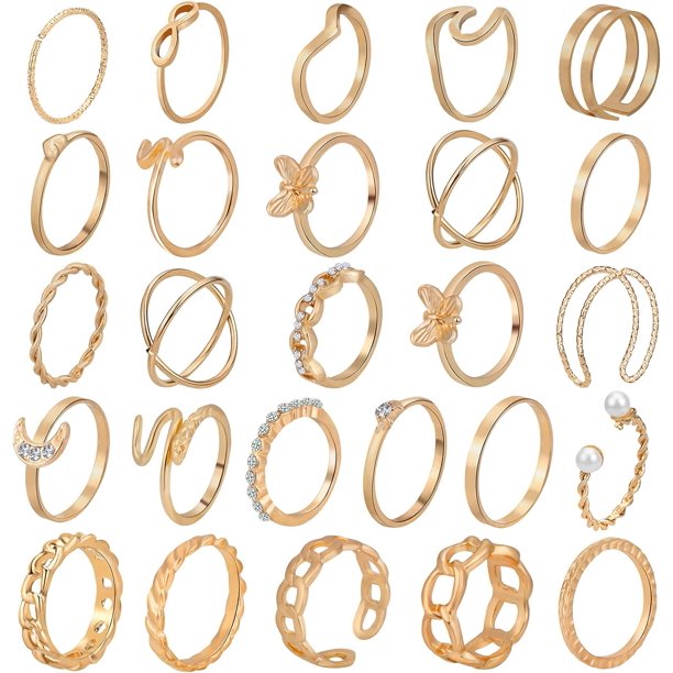 18-31 Piezas Anillos de Nudillos para Mujeres Conjuntos de Anillos Apilables Niñas Anillos de Dedo Articulados Vintage Juego de Anillos de Oro para Mujeres Hombres Anillos de Cristal con Flores Tallad
