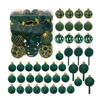 Flocked Ornaments for Christmas Tree Decorations - 42pcs Green Velvet Ball Ornament for Xmas Holiday Decor - Plastic Shatterproof Christmas Ornaments Bulk
