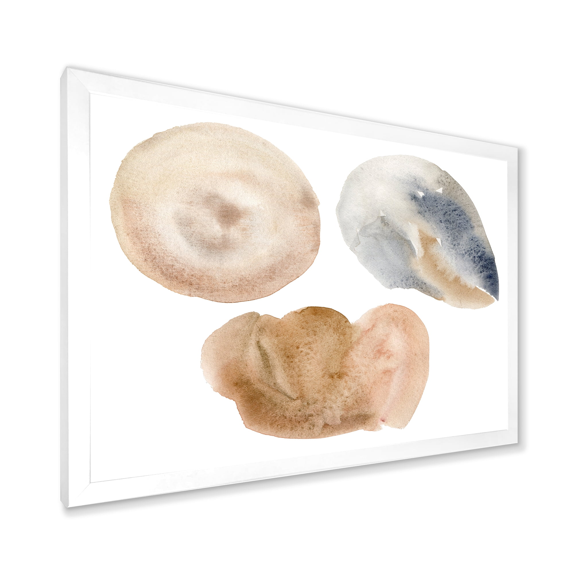 Designart 'Holiday Set With Abstract Beige and Blue Circle Spot' Modern Framed Art Print