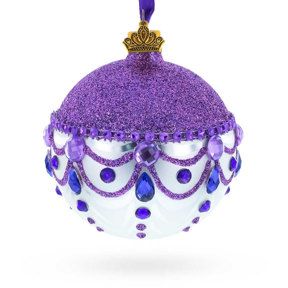 Glittered Purple Top Glass Ball Christmas Ornament 3.25 Inches