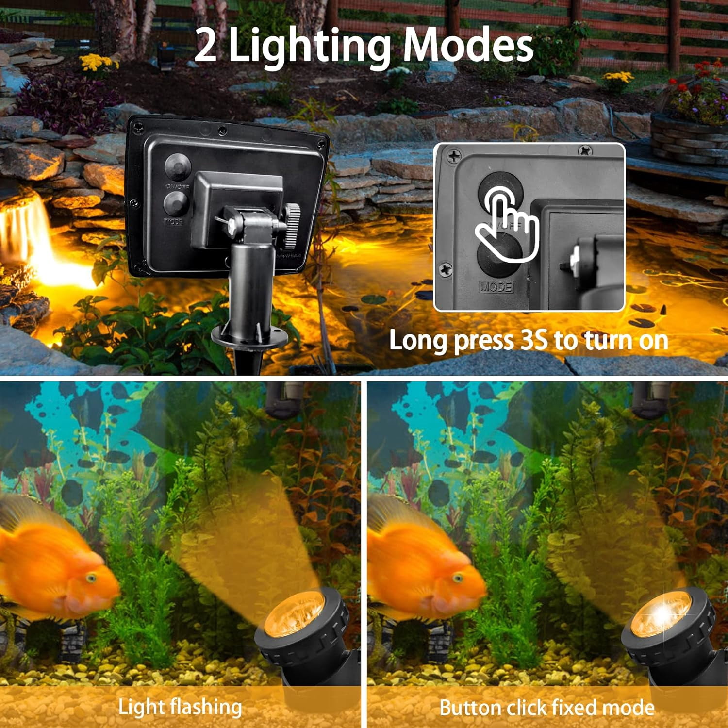 Solar Pond Spotlights, 2 in 1 12 LED Solar Underwater Lights with Dual Head Waterproof Submarine Landscape Spotlight Security Lighting for Outdoor Patio Garden Fountain Pond