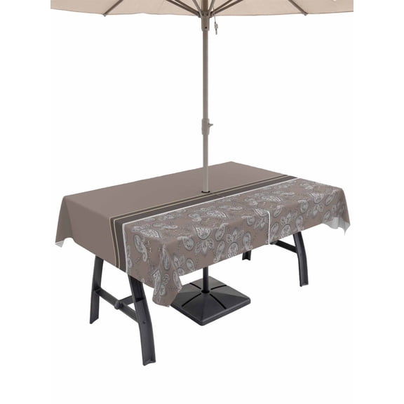 Outdoor Tablecloth with Umbrella Hole for Patio/Picnic/Party/Camping, Boho Brown Flower Waterproof Table Cloth Rectangle Table Cover Washable, Abstract Bohemia Pesley Floral (52"x 70")