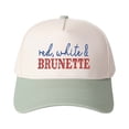 thumbnail image 5 of Red, white&BRUNETTE Letter Embroidered Color Block Trucker Hat Unisex Adjustable Cotton Breathable Fashion Cap for Travel Daily Wear, 5 of 11