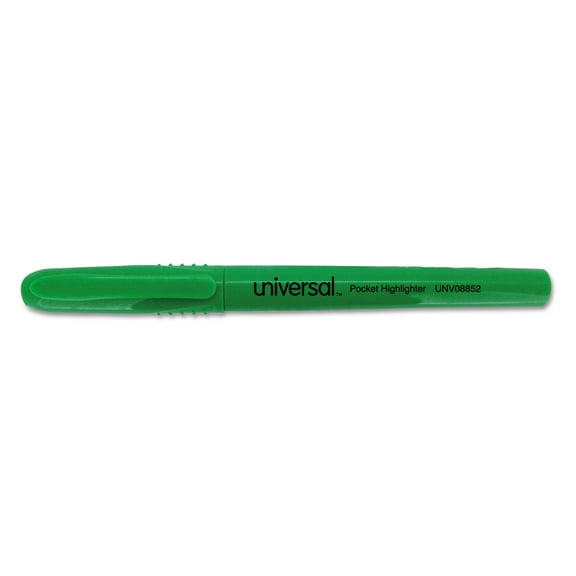Universal Pocket Clip Highlighter, Chisel Tip, Fluorescent Green Ink, Dozen -UNV08852