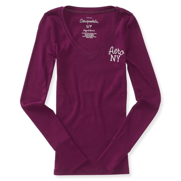 Camiseta térmica Aeropostale con Cuello en V para mujer color morado grande