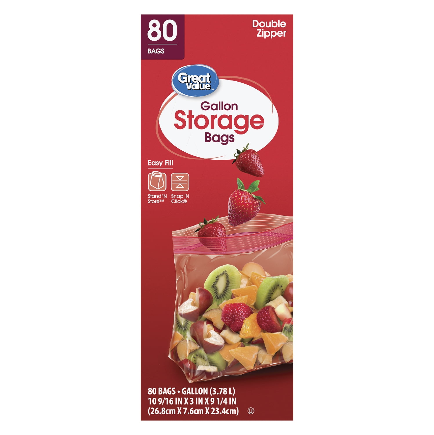 Great Value Gallon Fresh Seal Double Zipper Storage Bags, 80 Count