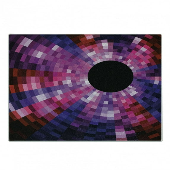 Abstract Cutting Board, Mosaic Pattern Design Vibrant Colors Tiles Modern Circular Geometric Graphic, Decorative Tempered Glass Cutting and Serving Board, Small Size, Pink Purple Red, by Ambesonne