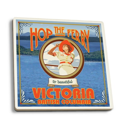 

Victoria British Columbia Canada Woman Riding Ferry (Absorbent Ceramic Coasters Set of 4 Matching Images Cork Back Kitchen Table Decor)