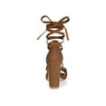 thumbnail image 3 of BLISSFUL STEP Women's Sandals Solid Crisscross Block Heels High Heel Lace up Sandals Brown 6, 3 of 8