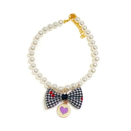White Pearl Cute Dog Necklace with Bowknot Pet Collar Accessories Jewelry Neck Chain for Small Large Dog Cats 6 Colors