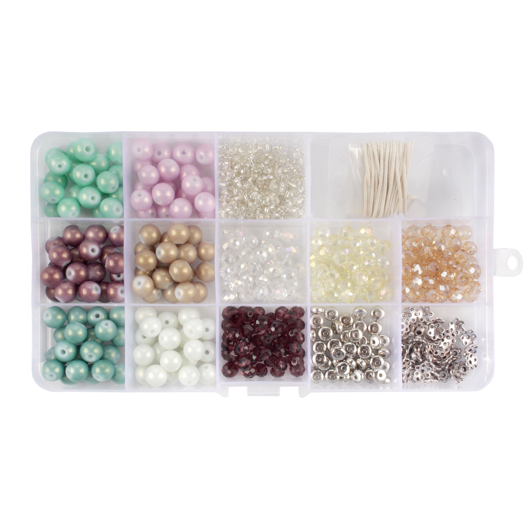 Assorted Bead Kits - DIY Bracelet and Necklace Craft Set - Round Glass Beads  and Alloy Accessories with 3.5m of Wax & Elastic Thread - Assortment 213 