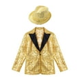 thumbnail image 3 of Rswnyirn Kids Boys Tuxedos Blazer Suit Sparkly Sequin Long Sleeve Lapel Jacket with Hat Children's Gold 6, 3 of 6