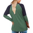 thumbnail image 4 of Camiseta interior de mujer de manga larga con cuello en contraste y escote en pico, poliéster, otoño-invierno, verde, talla M, 4 of 6