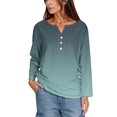 thumbnail image 3 of HVOBTTY Womens Long Sleeve Pullover T Shirt, Fall Tops for Women, Women's Casual Fashion Soft Gradient Print V Neck Daily Wear Pullover Top Army Green, XL, 3 of 5