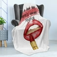 thumbnail image 4 of Fashion Soft Flannel Fleece Throw Blanket, Bad Day Make up Words Sensual Beauty Charm Theme Inspirational Art Print, Cozy Plush for Indoor and Outdoor Use, 60" x 80", White and Coral, by Ambesonne, 4 of 5