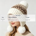 thumbnail image 3 of AVRNLIQ Fair Isle Knit Beanie Womens Ear Flap Winter Hat with Pom Pom White, 3 of 6