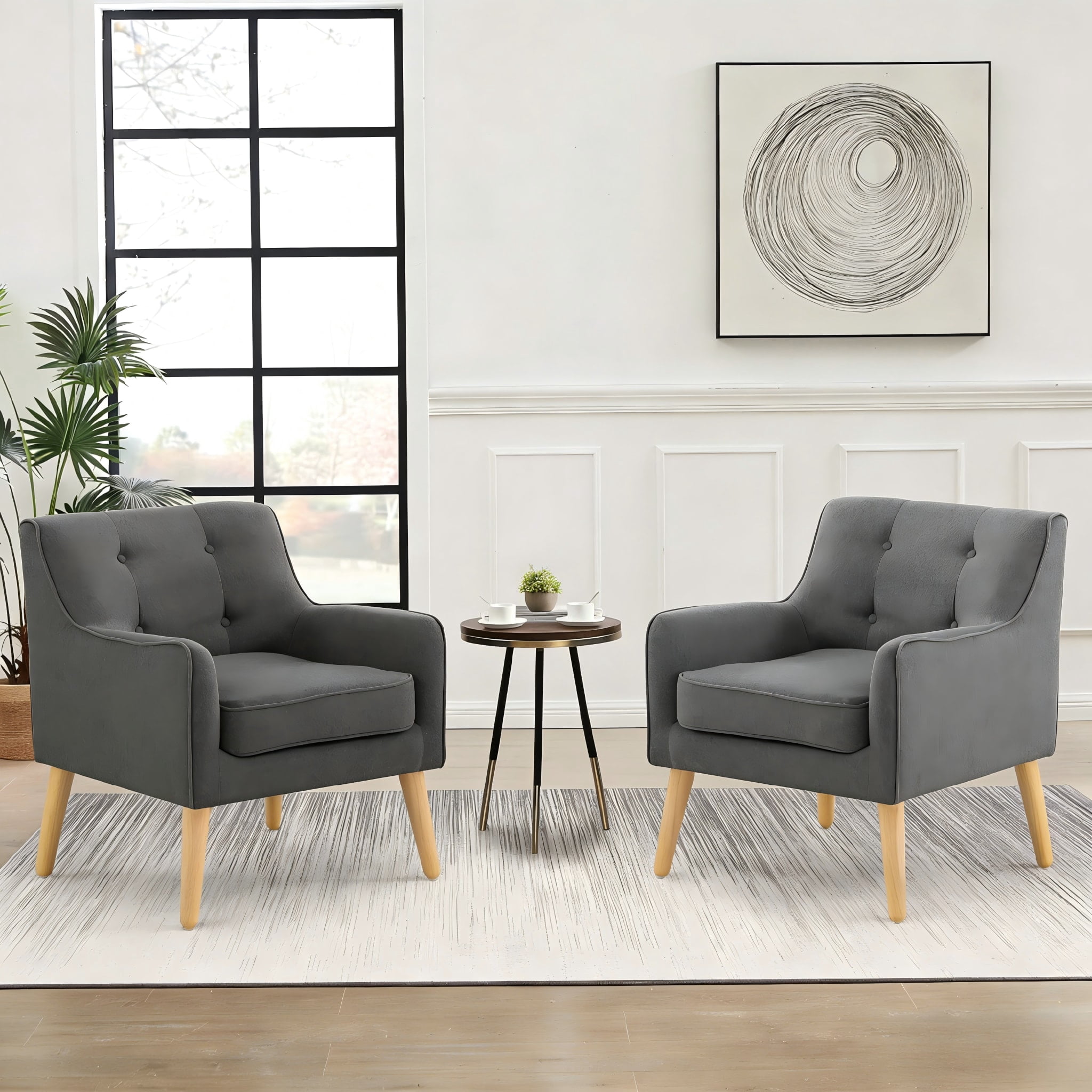 Gewnee 24.41" Linen Upholstered Accent Chair Solid Wood Frame for Living Room Bedroom Dark Grey