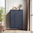 thumbnail image 2 of KeyWhat Fluted 5 Drawer Tall Dresser, Modern Engineered Wood Chest of Drawers, Freestanding Storage Cabinet for Bedroom Living Room Hallway, Dark Grey, 2 of 7