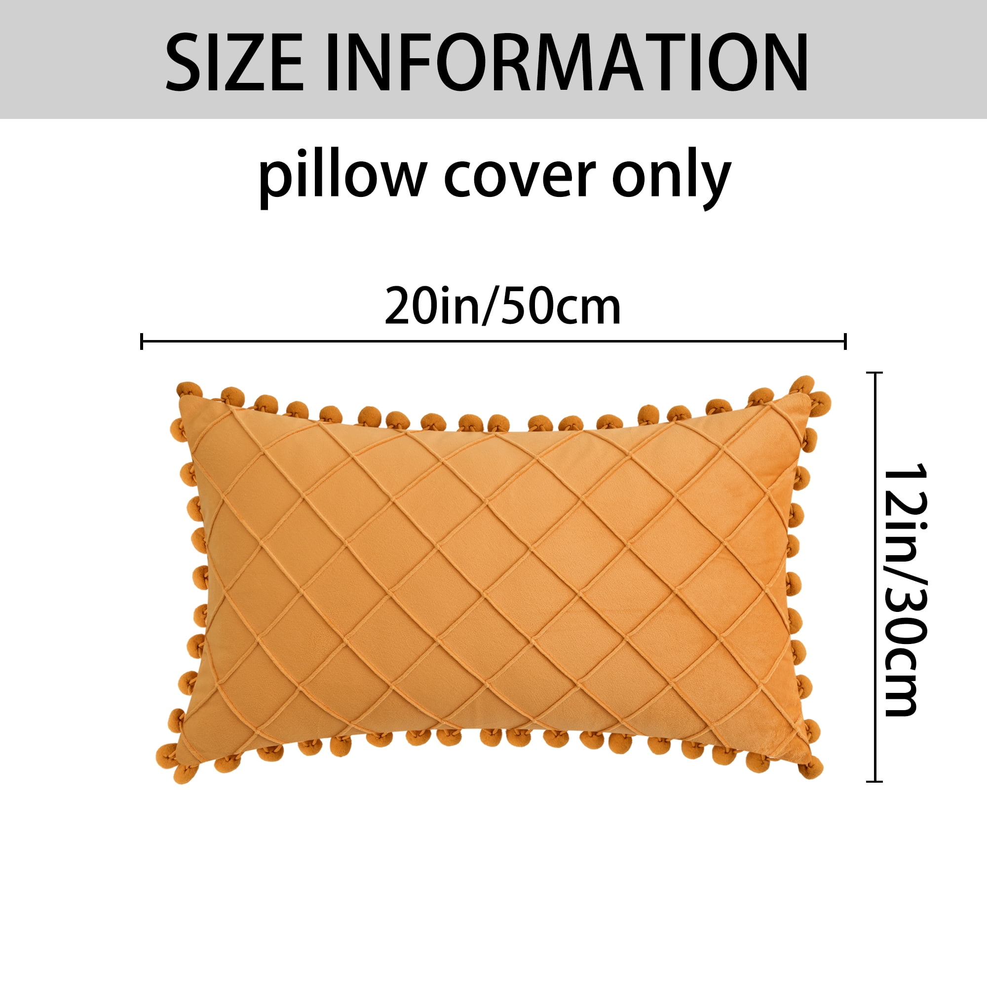 Unique Bargains Soft Pom-poms Velvet Throw Pillow Covers Yellow 12" x 20"