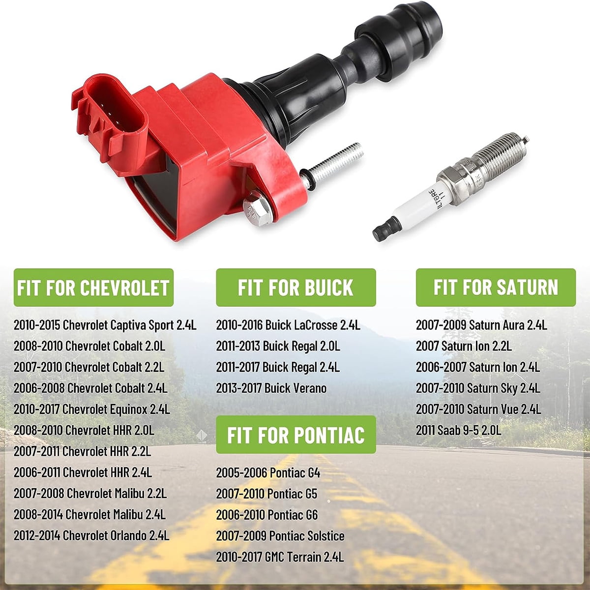 Set of 4 Ignition Coil and Spark Plugs for Buick GMC Chevrolet Saturn Saab Pontiac Replaces D522C, 12638824, UF491