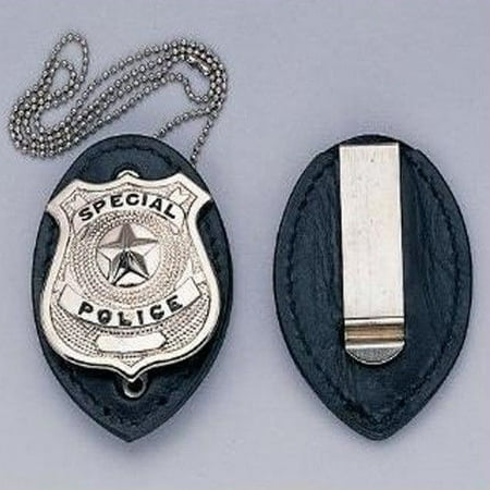 Leather Police Detective Badge Holder w/ Chain & Clip *BADGE NOT