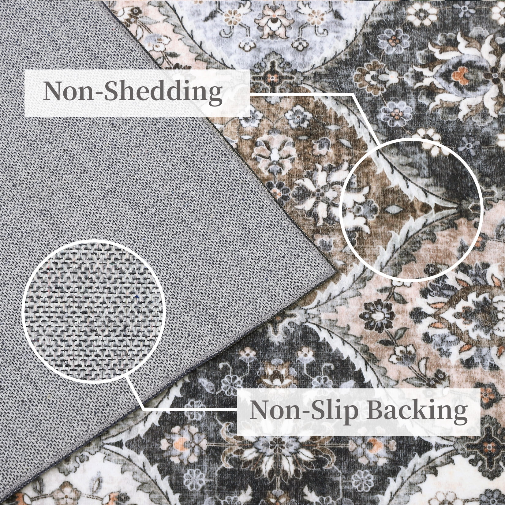 Aoile Washable Runner Rugs 2' x 6', Moroccan Trellis Rug Non-slip Stain Resistant Accent Rug Vintage Distressed Floral Floor Cover Carpet for Hallway Entryway, Grey/Brown