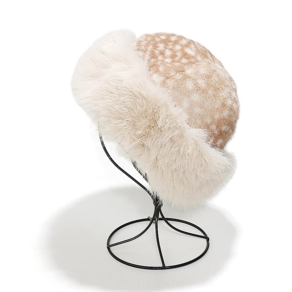 Warop Women's Faux Fur Bucket Hat with Deer Pattern and Thermal Lining, Winter Warm for Outdoor and Daily Use