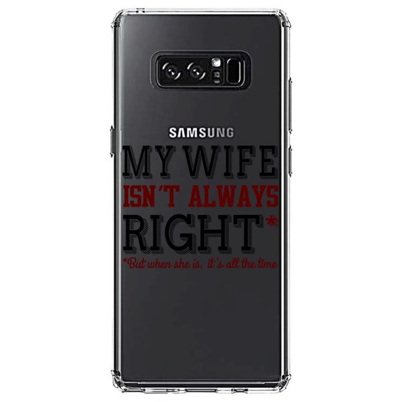 DistinctInk Clear Shockproof Hybrid Case for Samsung Galaxy Note 8 - TPU Bumper Acrylic Back Tempered Glass Screen Protector - My Wife Isn't Always Right.