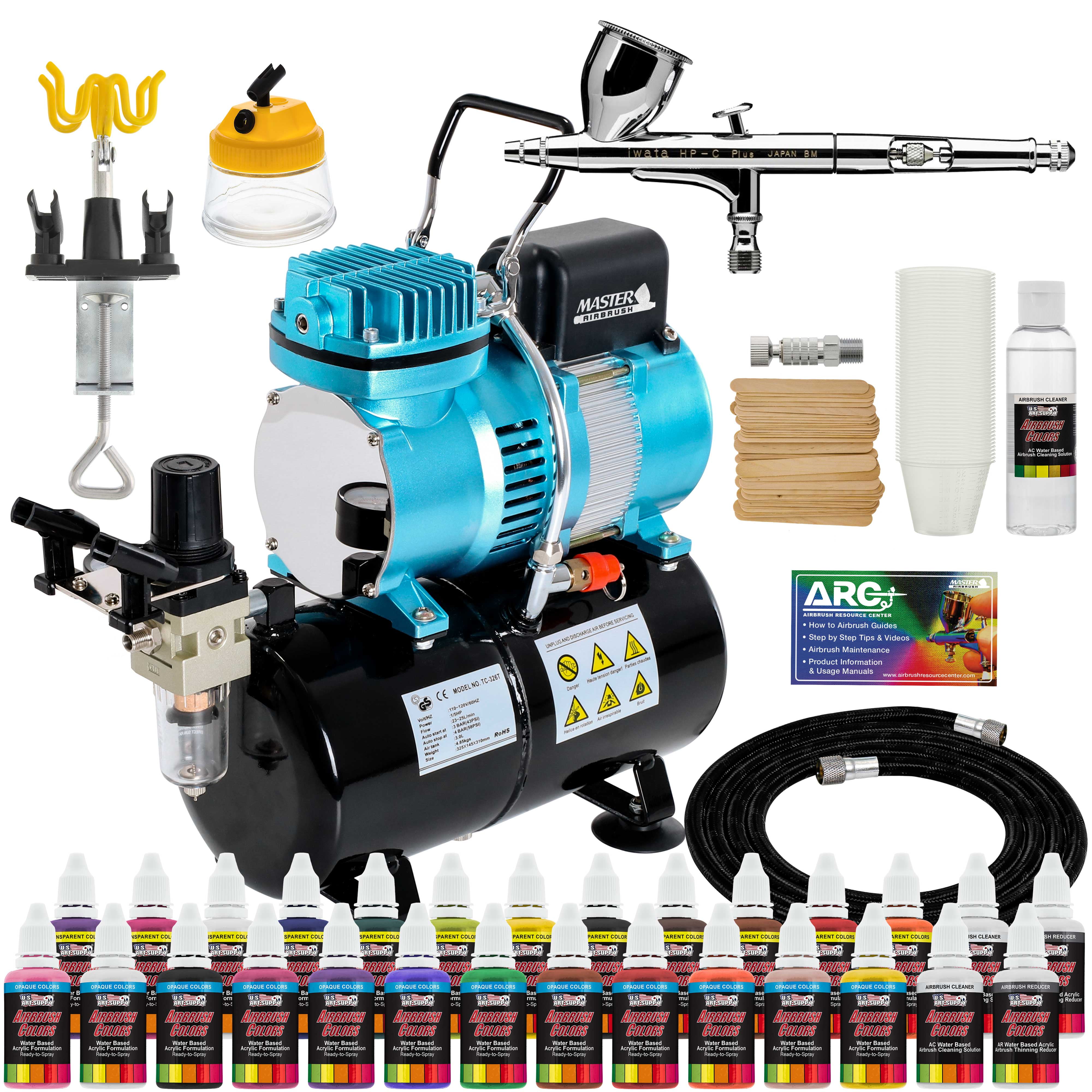 HP-C Plus Airbrush with 0.3 mm. Tip with 4 Cylinder Piston Compressor — TCP  Global